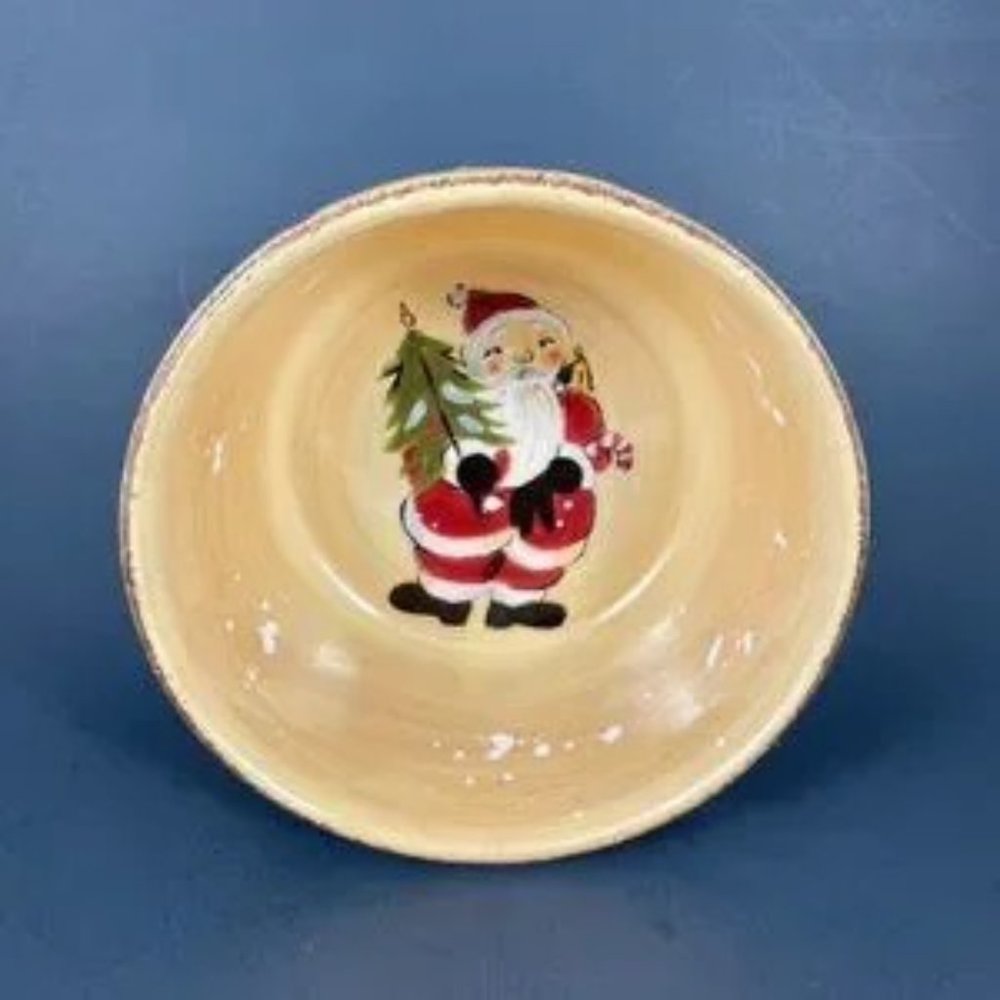 Christmas Santa Hand Painted & Crafted Tan Ceramic Bowl by TABLETOPS Lifestyle